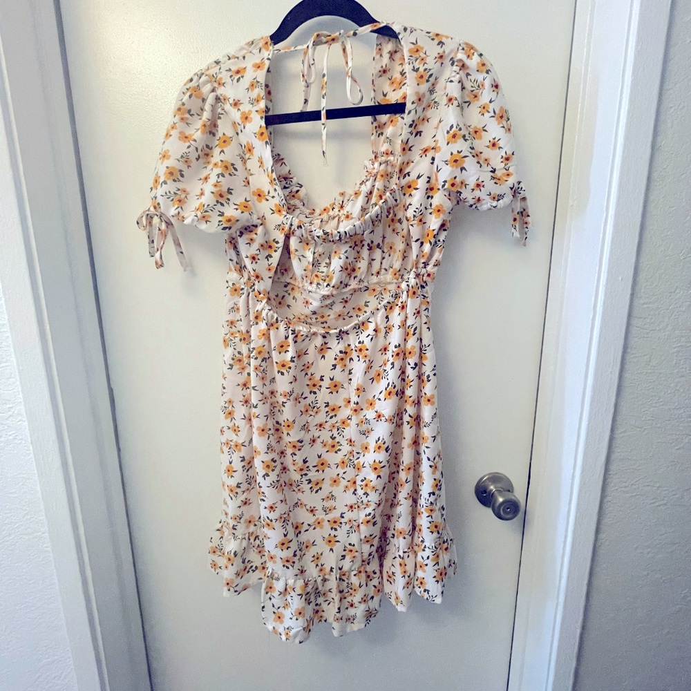 Floral Ruffle Dress with Tie Sleeves - Picture 2 of 2